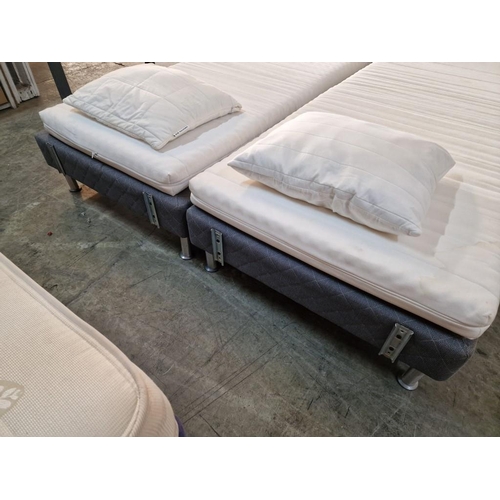 487 - 2 x Single Bed Bases with Grey Fabric Surround (Approx. 90 x 200cm), Together with 2 x IKEA 'Moshult... 