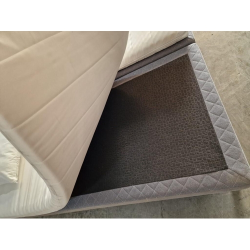 487 - 2 x Single Bed Bases with Grey Fabric Surround (Approx. 90 x 200cm), Together with 2 x IKEA 'Moshult... 