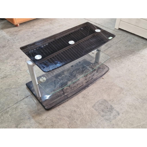 488 - Black Glass TV Stand with Clear Glass Lower Shelf, (a/f)