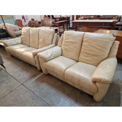 266 - 3 Seat and 2 Seat Cream Colour Leather Sofas, Made in Italy, (2)