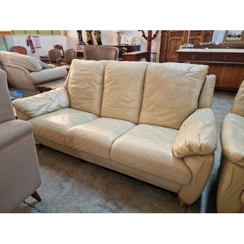 266 - 3 Seat and 2 Seat Cream Colour Leather Sofas, Made in Italy, (2)