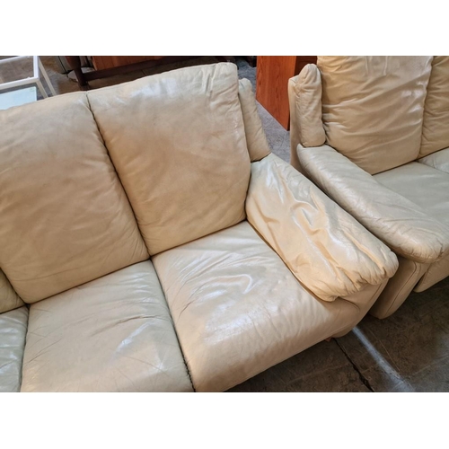 266 - 3 Seat and 2 Seat Cream Colour Leather Sofas, Made in Italy, (2)