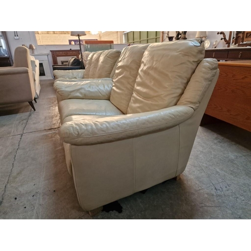 266 - 3 Seat and 2 Seat Cream Colour Leather Sofas, Made in Italy, (2)