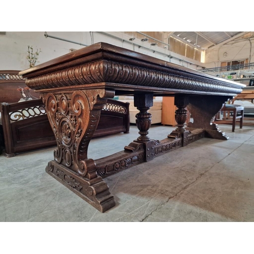 267 - Farmhouse or 'Medieval Banquet' Style, Heavy / Think Solid Wood Dining Table, with Substantial Heavi... 