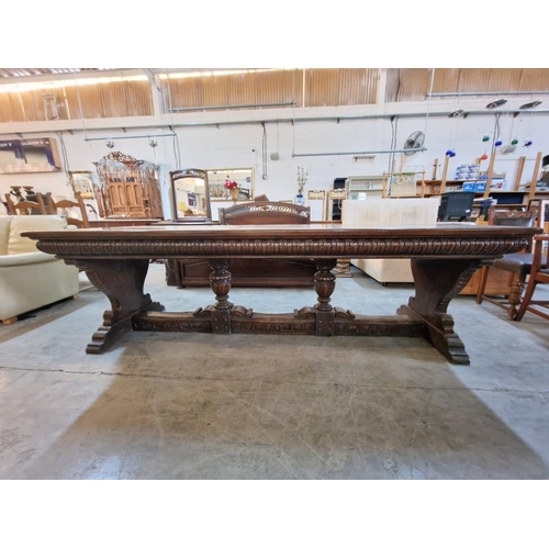 267 - Farmhouse or 'Medieval Banquet' Style, Heavy / Think Solid Wood Dining Table, with Substantial Heavi... 