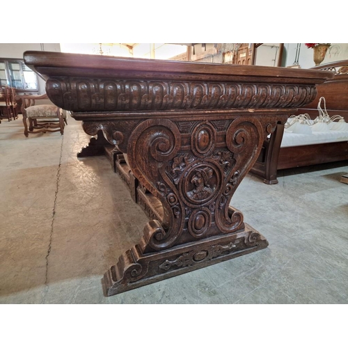 267 - Farmhouse or 'Medieval Banquet' Style, Heavy / Think Solid Wood Dining Table, with Substantial Heavi... 