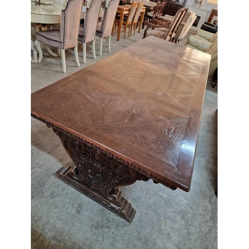 267 - Farmhouse or 'Medieval Banquet' Style, Heavy / Think Solid Wood Dining Table, with Substantial Heavi... 