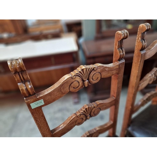 270 - Pair of Vintage Wooden Chairs with Carved Back Rests, Turned Legs and Padded Leather Seat, (2)