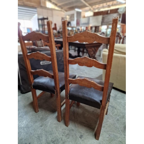 270 - Pair of Vintage Wooden Chairs with Carved Back Rests, Turned Legs and Padded Leather Seat, (2)