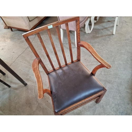 276 - Vintage Wooden Armchair with Padded Leather Seat