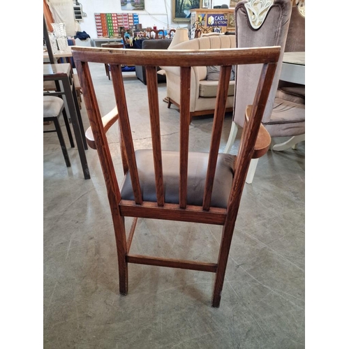 276 - Vintage Wooden Armchair with Padded Leather Seat