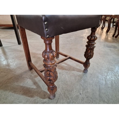 278 - Pair of Antique Carved Wood Chairs with Padded & Studded Leather Seat and Back Rests and Pineapple F... 