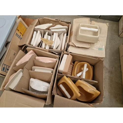 527 - 4 x Boxes of 6 Pcs; Bathroom In-Wall Ceramic Toilet Roll or Soap Holders, Assorted Colours