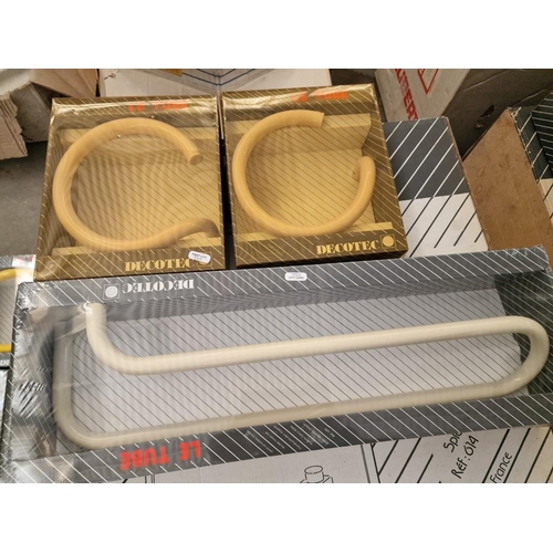 536 - 2 x 'Decotec' Bathroom Wall Mirrors with Arched Top and Coloured Glass Tube Surround, Together with ... 