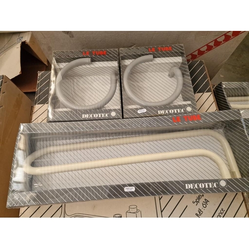 537 - 2 x 'Decotec' Bathroom Wall Mirrors with Arched Top and Coloured Glass Tube Surround, Together with ... 