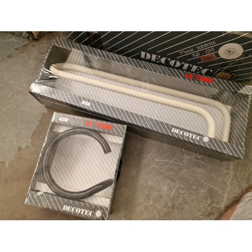 538 - 'Decotec' Bathroom Wall Mirror with Arched Top and Black Glass Tube Surround, Together with 2 x Towe... 