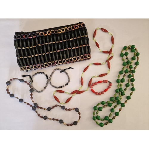 153 - Decorative Beaded Clutch Bag and Small Collection of Jewellery (Necklaces & Bracelets), all Hand Mad... 