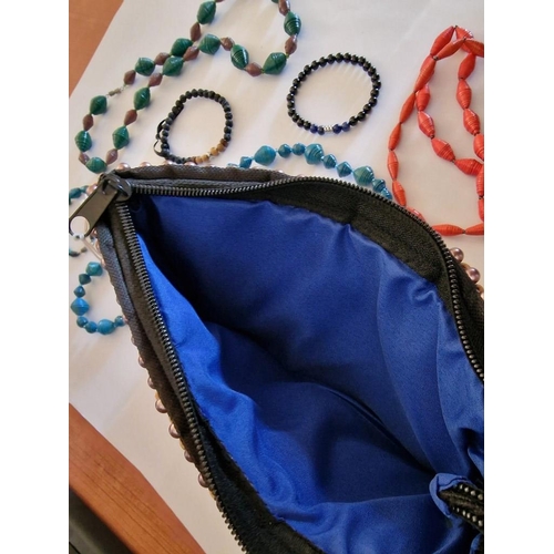 154 - Decorative Beaded Clutch Bag and Small Collection of Jewellery (Necklaces & Bracelets), all Hand Mad... 