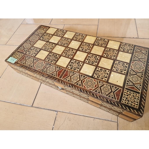 84 - Marquetry Backgammon (Τάβλι) Board, Folding, with Set of Pieces & Dice, (Approx. 50 x 25 x 8cm)