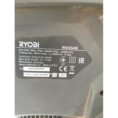 103 - Ryobi 2500W Electric Garden Shredder plus 2x Spare Blades (RSH2545B, Basic Test and Working)