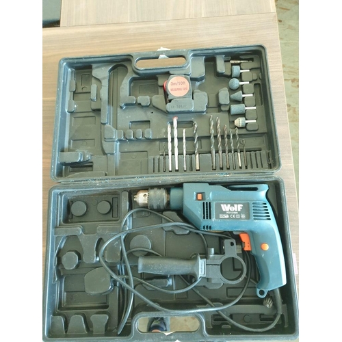 110 - Wolf Electric Hammer Drill, Reversable and Variable Speed in Cary Case with Quantity of Drill Bits e... 