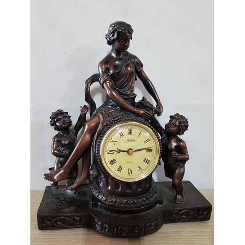 12 - Vintage Mantle Clock by Juliana 'Goddess and Cherubs' New Battery, working when Lotted (30 x 20 x 10... 