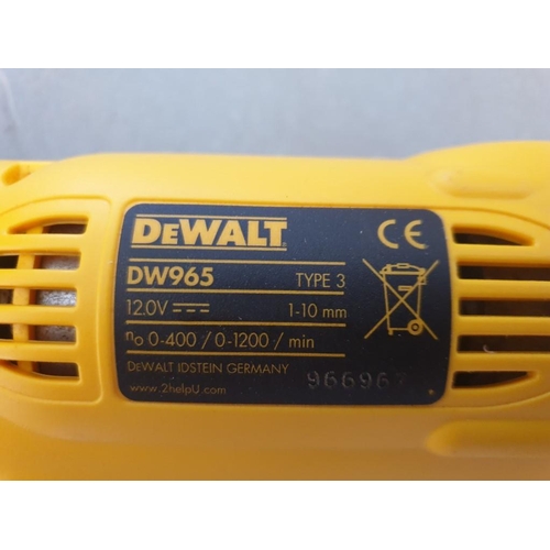 124 - DeWalt DW965 12v Cordless Tight Angle Drill, Battery, Charger and Cary Case (a/f)