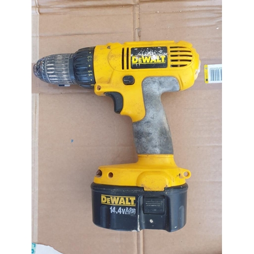 125 - DeWalt 14.4v Cordless Drill, 3x Batteries, Charger and Cary Case (a/f), plus DW919 Torch without Bat... 