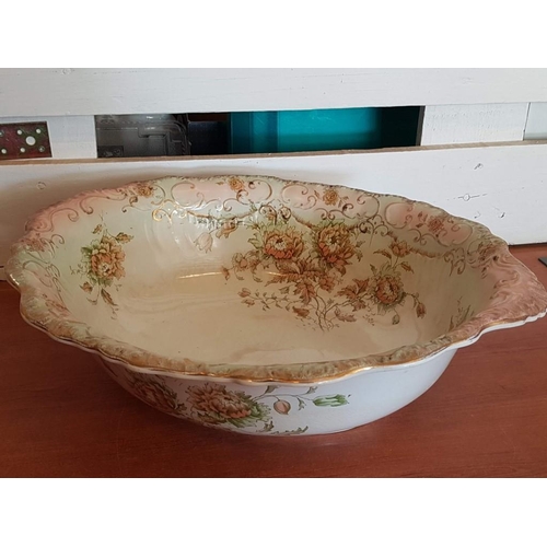 155 - Victorian High Ornate Floral Pattern Wash Basin and Pitcher , Gold Rim (Jug - 31cm/Bowl 47.5 x 15cm)