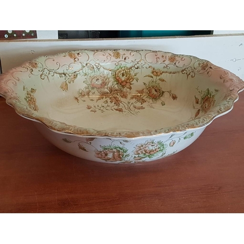 155 - Victorian High Ornate Floral Pattern Wash Basin and Pitcher , Gold Rim (Jug - 31cm/Bowl 47.5 x 15cm)