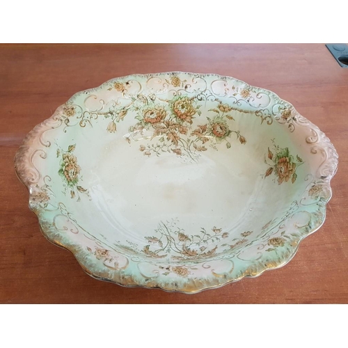 155 - Victorian High Ornate Floral Pattern Wash Basin and Pitcher , Gold Rim (Jug - 31cm/Bowl 47.5 x 15cm)