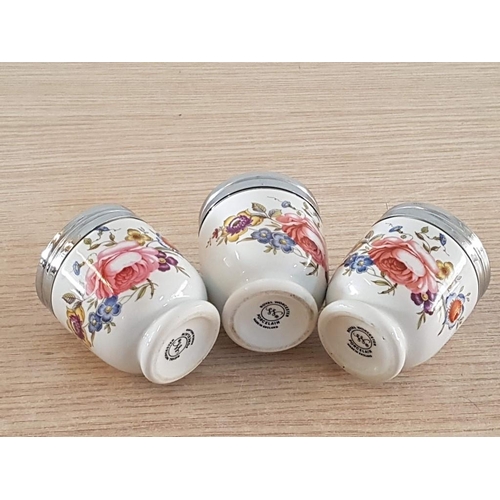 160 - Set of 3x Royal Worcester Porcelain Egg Coddlers with Floral Pattern