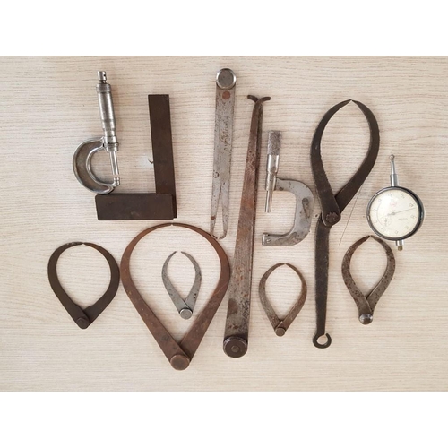 17 - 12 Vintage Engineers' Measuring Tools, Including 2 Micrometres, Depth Gauge, Callipers and Set Squar... 