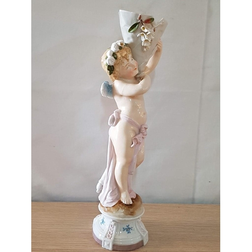 174 - Old Continental Glazed Earthenware Putti Cherub 'Amor' Meissen Style Figurine (Hand Made, Hand Paint... 