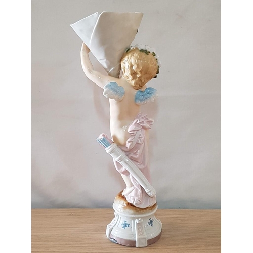 174 - Old Continental Glazed Earthenware Putti Cherub 'Amor' Meissen Style Figurine (Hand Made, Hand Paint... 