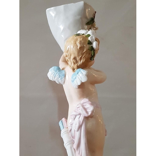 174 - Old Continental Glazed Earthenware Putti Cherub 'Amor' Meissen Style Figurine (Hand Made, Hand Paint... 