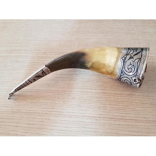 180 - 'Kubecky' Type Soviet Russian Drinking Horn with Decorated Silver Mounts (Russian Hallmark, Silver 8... 