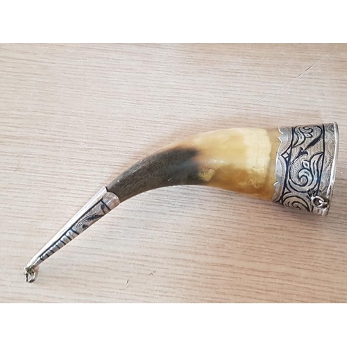 180 - 'Kubecky' Type Soviet Russian Drinking Horn with Decorated Silver Mounts (Russian Hallmark, Silver 8... 