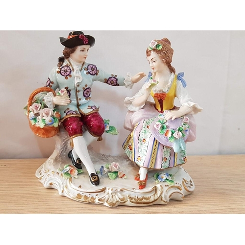 190 - Rare Early 20th Century Pair of Continental Sitzendorf (Germany) Porcelain Figure of a Young Coupe o... 