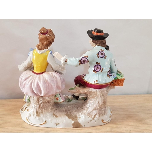 190 - Rare Early 20th Century Pair of Continental Sitzendorf (Germany) Porcelain Figure of a Young Coupe o... 