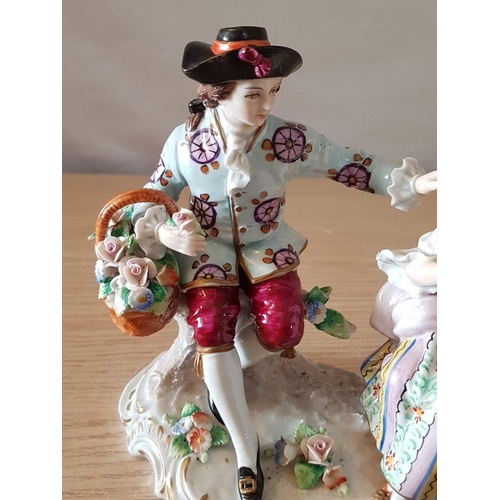 190 - Rare Early 20th Century Pair of Continental Sitzendorf (Germany) Porcelain Figure of a Young Coupe o... 