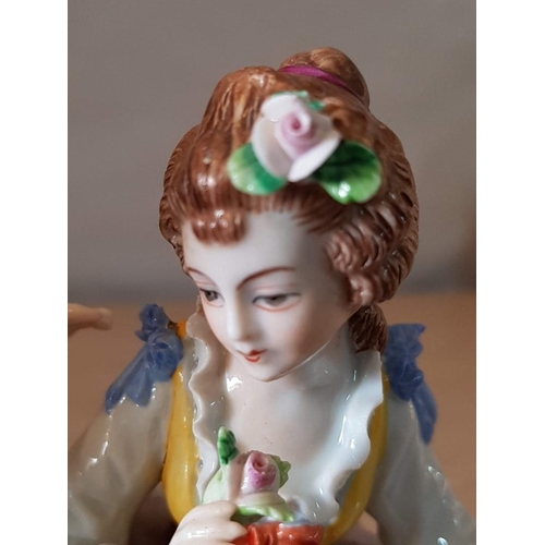 190 - Rare Early 20th Century Pair of Continental Sitzendorf (Germany) Porcelain Figure of a Young Coupe o... 