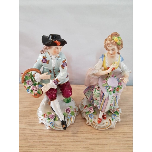 194 - Rare and Early 20th Century Pair of Continental Sitzendorf (Germany) Porcelain Figures of a Couple o... 