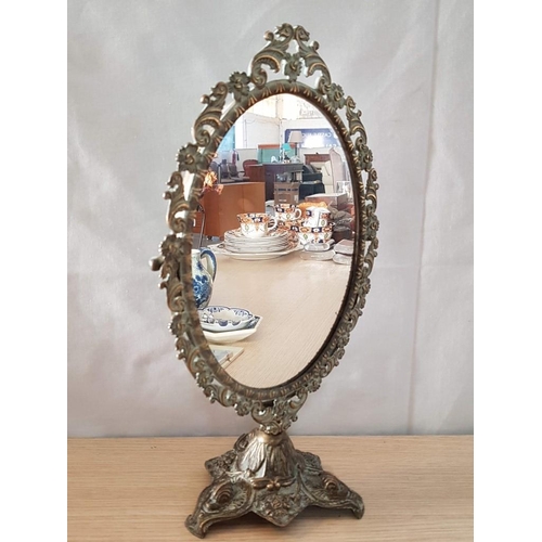 20 - Vintage Italian Oval Dressing Table Mirror in Ornate Frame and Stand (35 x 22cm)