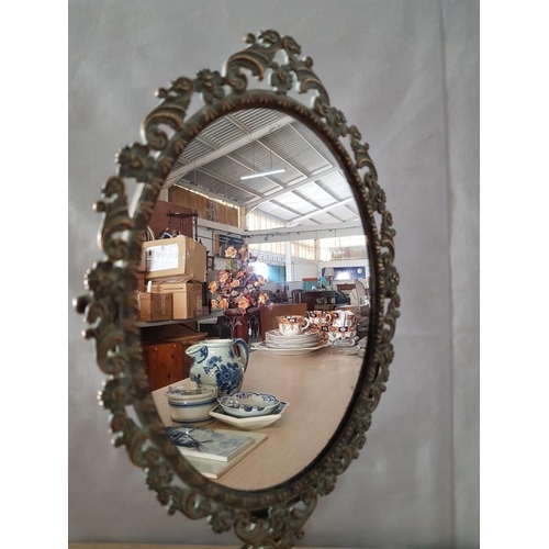 20 - Vintage Italian Oval Dressing Table Mirror in Ornate Frame and Stand (35 x 22cm)