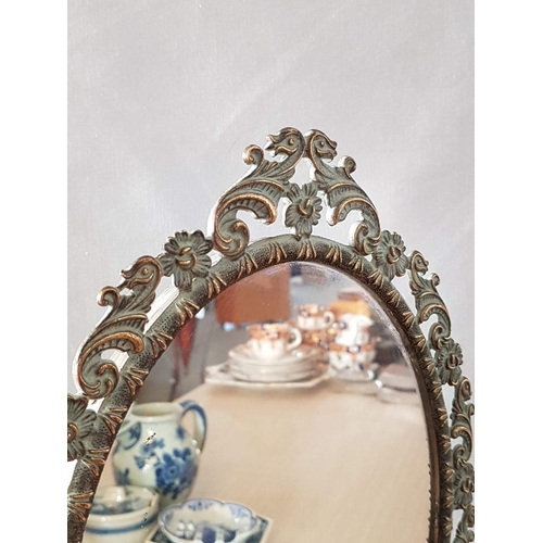 20 - Vintage Italian Oval Dressing Table Mirror in Ornate Frame and Stand (35 x 22cm)