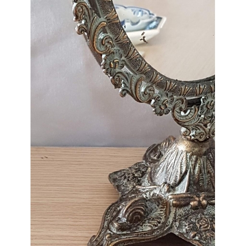 20 - Vintage Italian Oval Dressing Table Mirror in Ornate Frame and Stand (35 x 22cm)