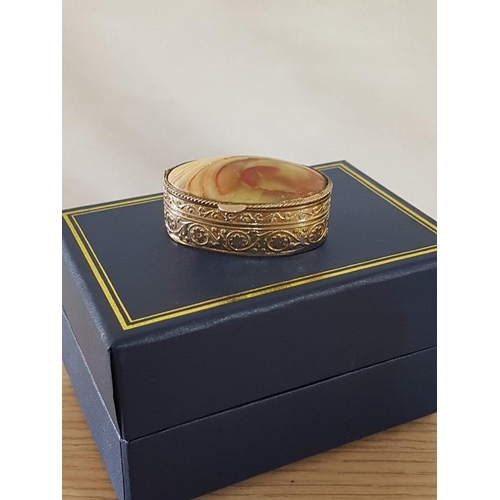 22 - Boxed 'Halcyon Days' Enamelled Pill Box Together with Antique Boxed Agate Brooch in Metal Mount (7cm... 