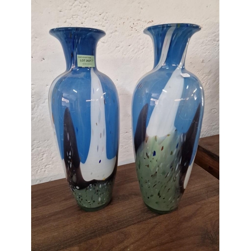 262 - Two Hand Blown Glass Vases in Blue Speckled Pattern (42'' H)