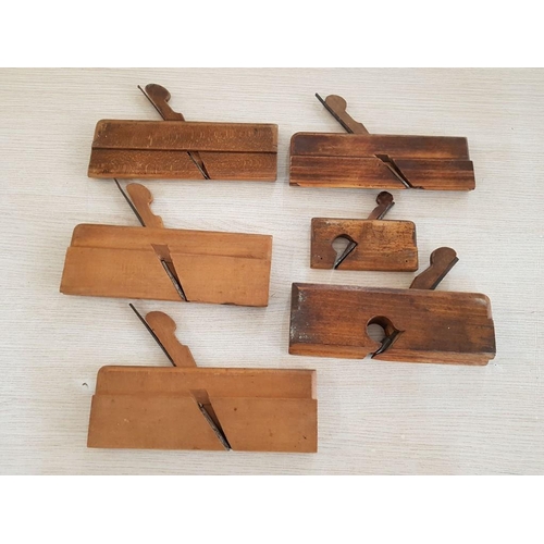 28 - 6 Vintage Wooden Moulding Planes Complete with Irons